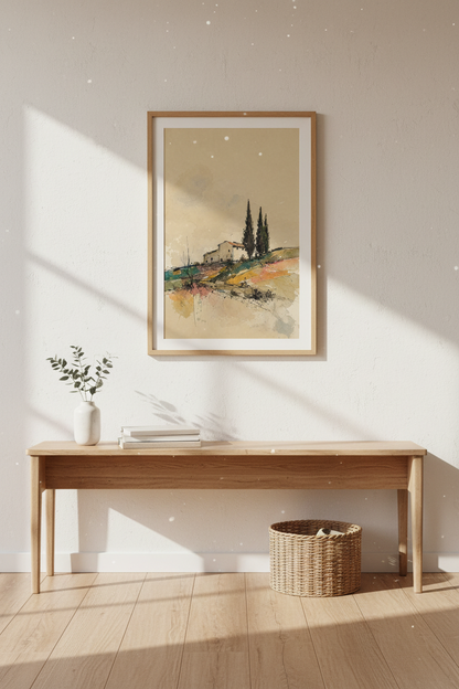 Tuscan landscape art | Watercolor tones, Living Room Decor