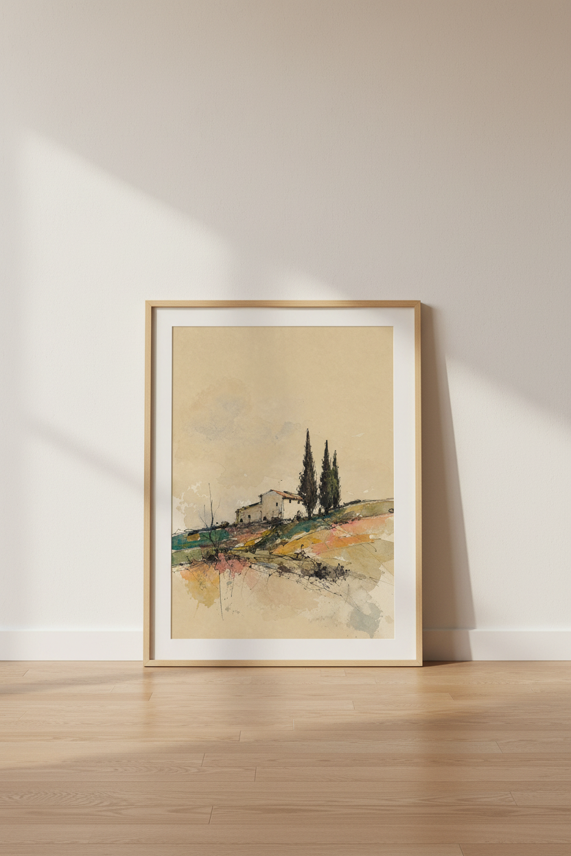 Tuscan landscape art | Watercolor tones, Living Room Decor