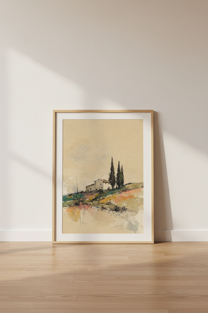 Tuscan landscape art | Watercolor tones, Living Room Decor