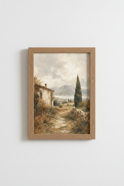 Tuscany Landscape Art Print | Italian Watercolor Poster | Rustic Farmhouse Decor