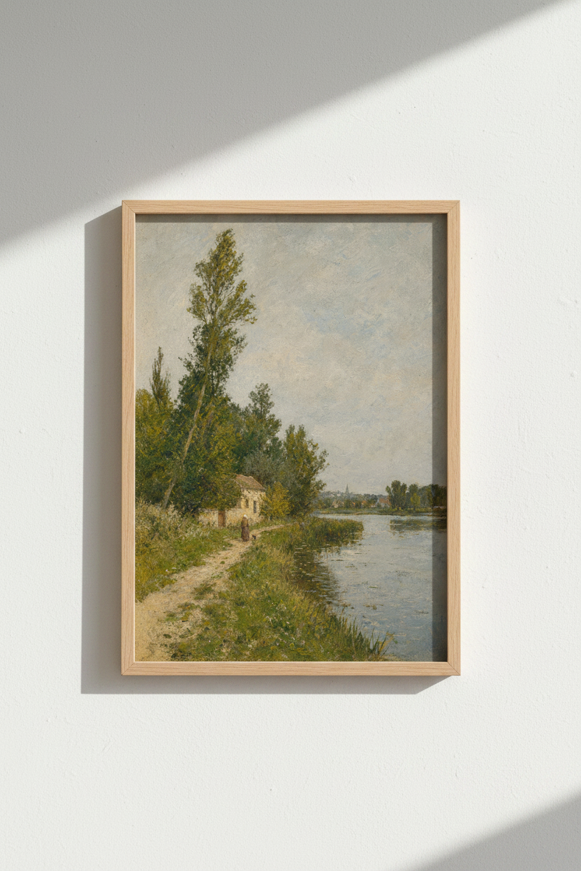 Landscape Wall Art | Impressionist River Scene, Earthy Greens | Living Room Decor