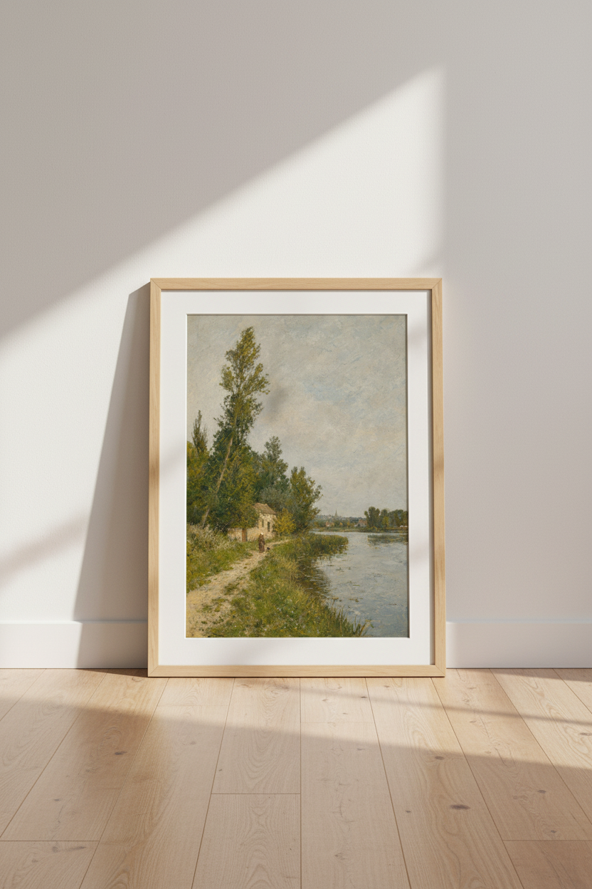 Landscape Wall Art | Impressionist River Scene, Earthy Greens | Living Room Decor