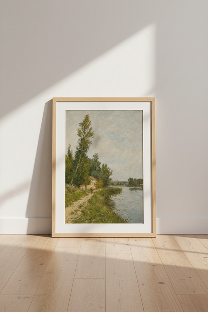 Landscape Wall Art | Impressionist River Scene, Earthy Greens | Living Room Decor