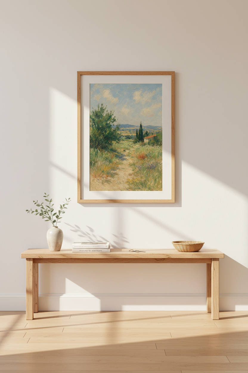 French landscape art | Soft olive tones, Mediterranean living room decor