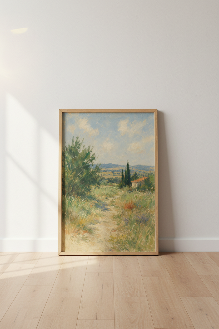 French landscape art | Soft olive tones, Mediterranean living room decor