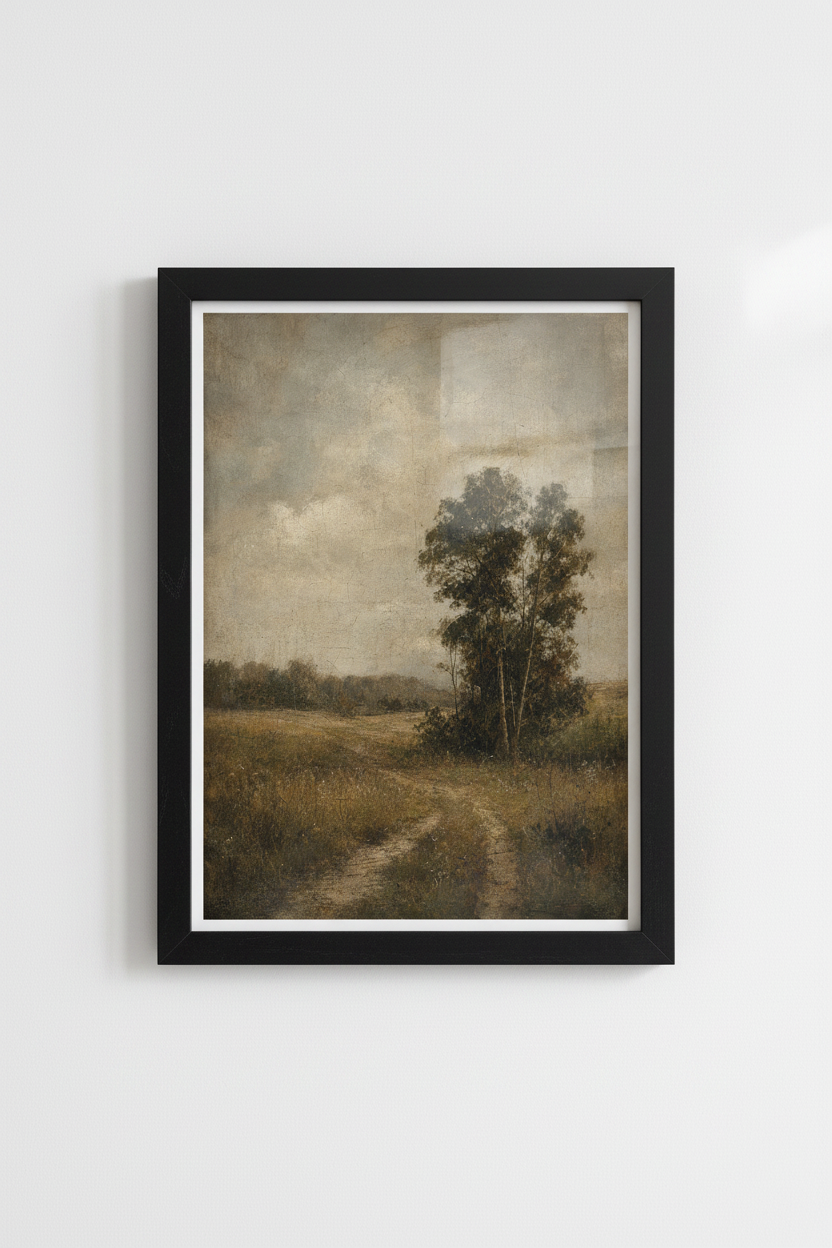 Vintage Landscape Oil Painting | Moody Tree Scene, Farmhouse Wall Art Print