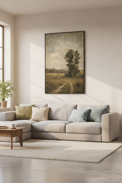 Vintage Landscape Oil Painting | Moody Tree Scene, Farmhouse Wall Art Print