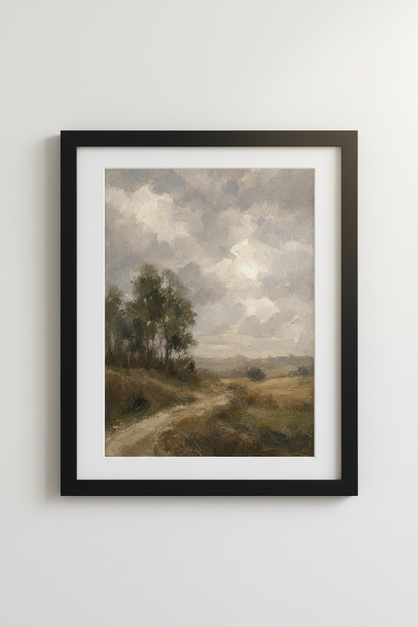 Impressionist Meadow Landscape | Muted Earth Tone Decor, Farmhouse Poster