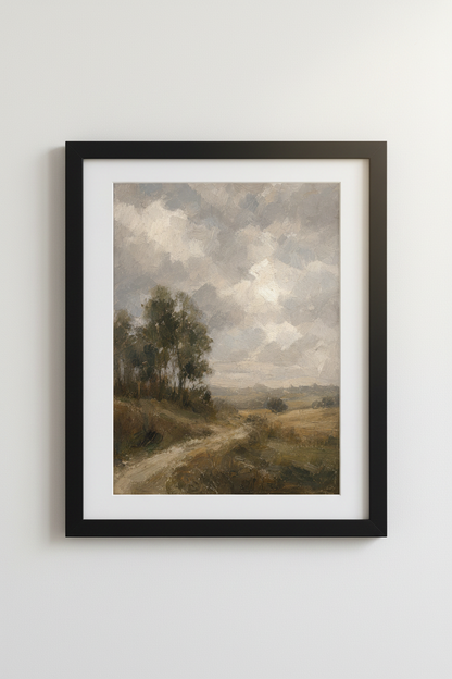 Impressionist Meadow Landscape | Muted Earth Tone Decor, Farmhouse Poster