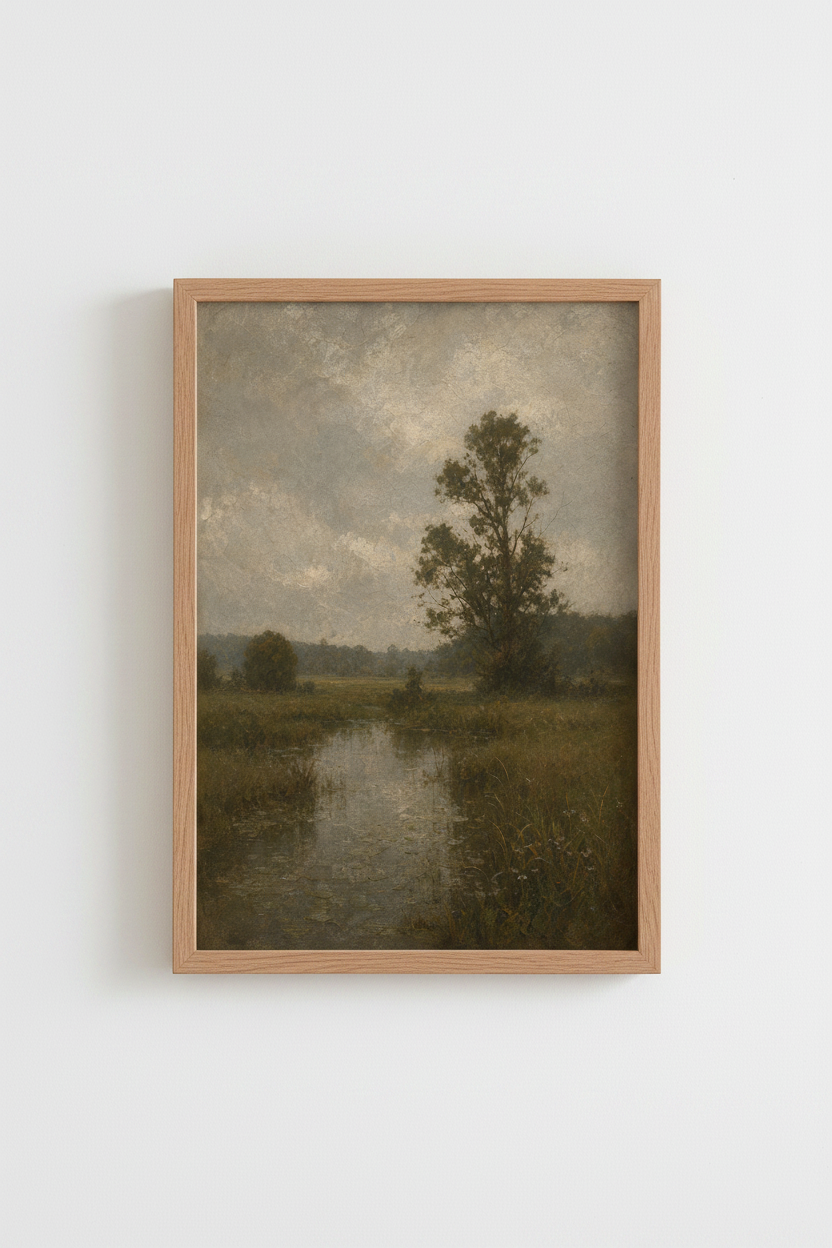 Landscape wall art | Soft greens &amp; tranquil mood | Living room decor poster