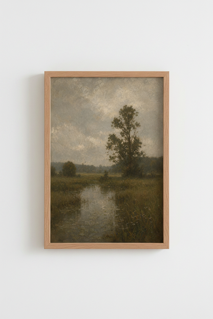Landscape wall art | Soft greens &amp; tranquil mood | Living room decor poster