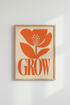 Retro Floral Wall Art Print | Orange Mid Century Modern Poster, Minimalist Flower Decor