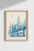 New York City Sketch | Blue NYC Skyline Wall Art Print, Manhattan Travel Decor
