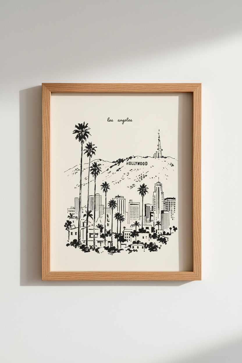 Los Angeles Art Print | Hollywood Sketch Decor | Minimalist California Poster