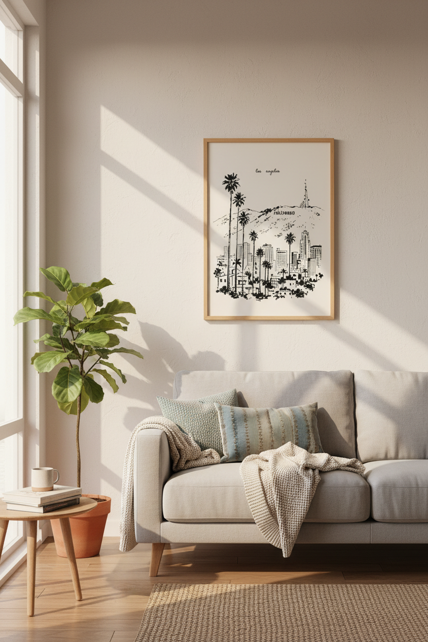 Los Angeles Art Print | Hollywood Sketch Decor | Minimalist California Poster