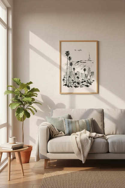 Los Angeles Art Print | Hollywood Sketch Decor | Minimalist California Poster