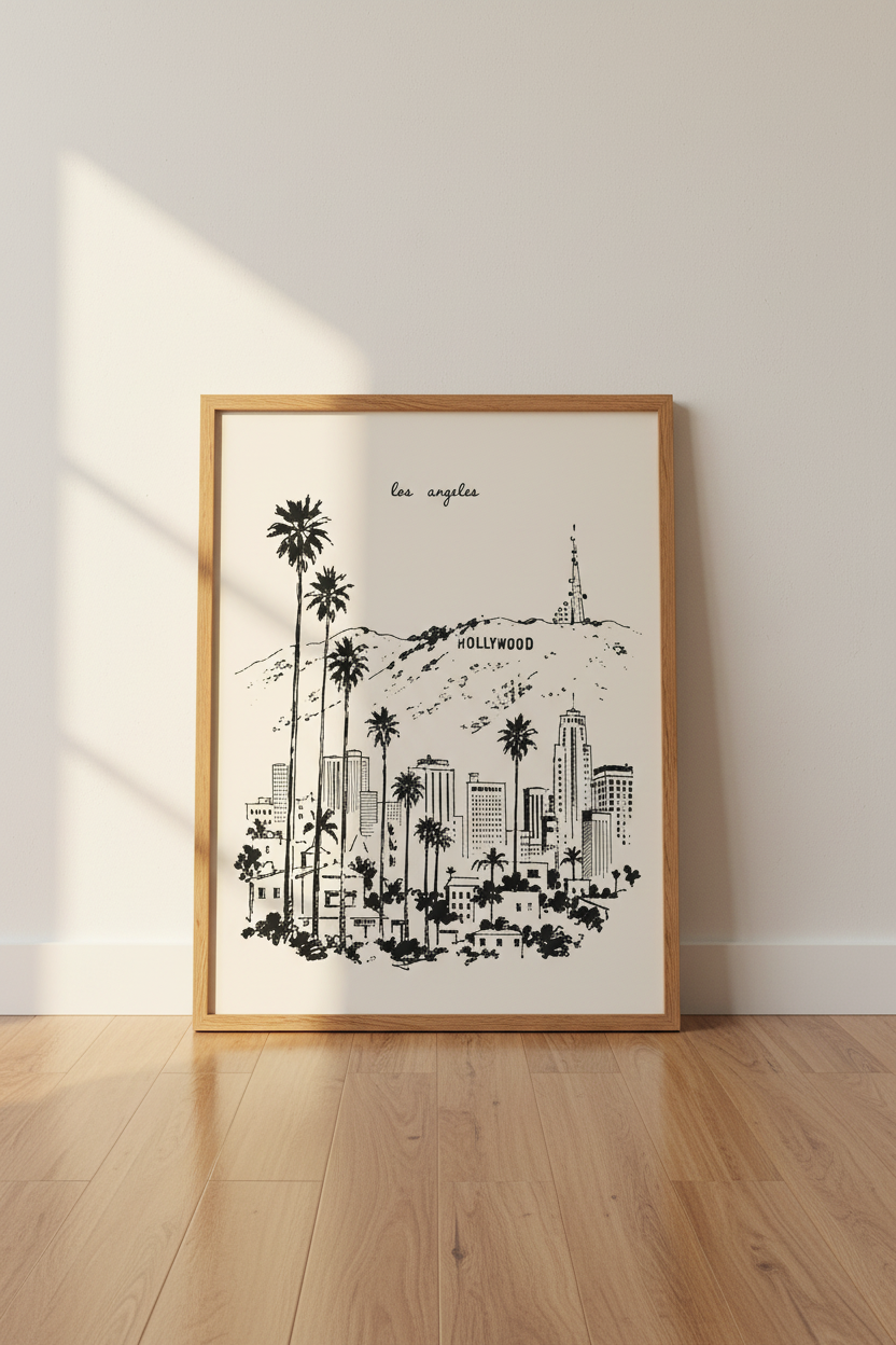 Los Angeles Art Print | Hollywood Sketch Decor | Minimalist California Poster