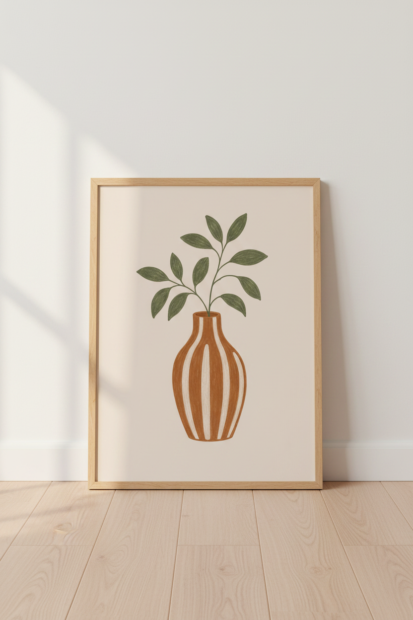 Boho Botanical Vase Wall Art Print | Neutral Terracotta Decor | Minimalist Poster