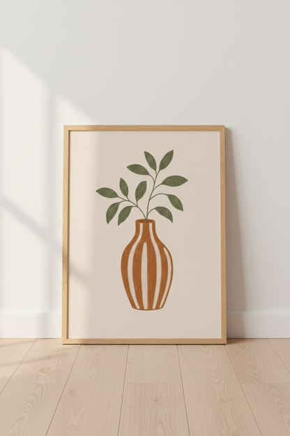 Boho Botanical Vase Wall Art Print | Neutral Terracotta Decor | Minimalist Poster