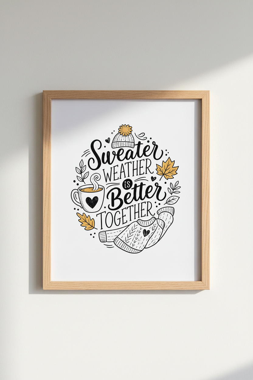 Sweater Weather Wall Art Print | Cozy Fall Home Decor | Autumn Typography Poster
