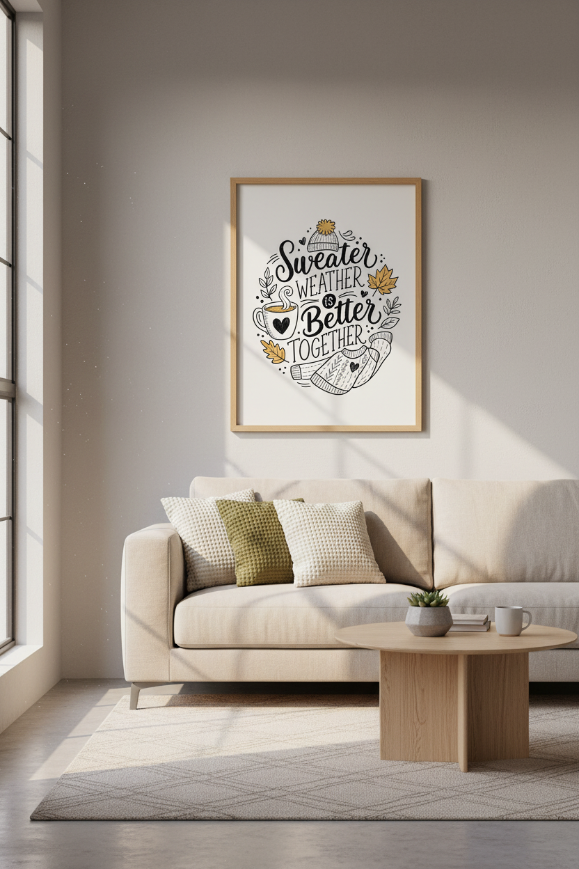 Sweater Weather Wall Art Print | Cozy Fall Home Decor | Autumn Typography Poster