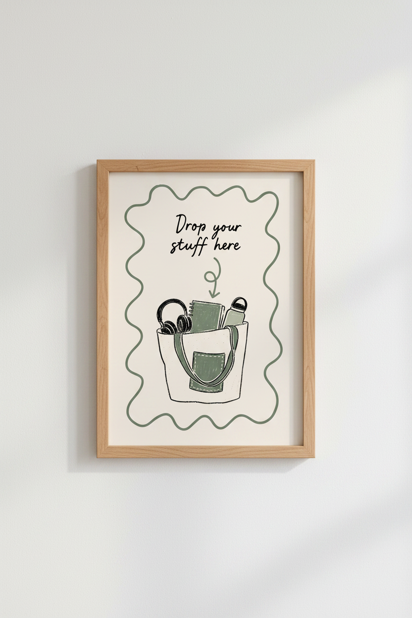 Drop Your Stuff Here Wall Art | Sage Green Entryway Decor | Minimalist Utility Poster