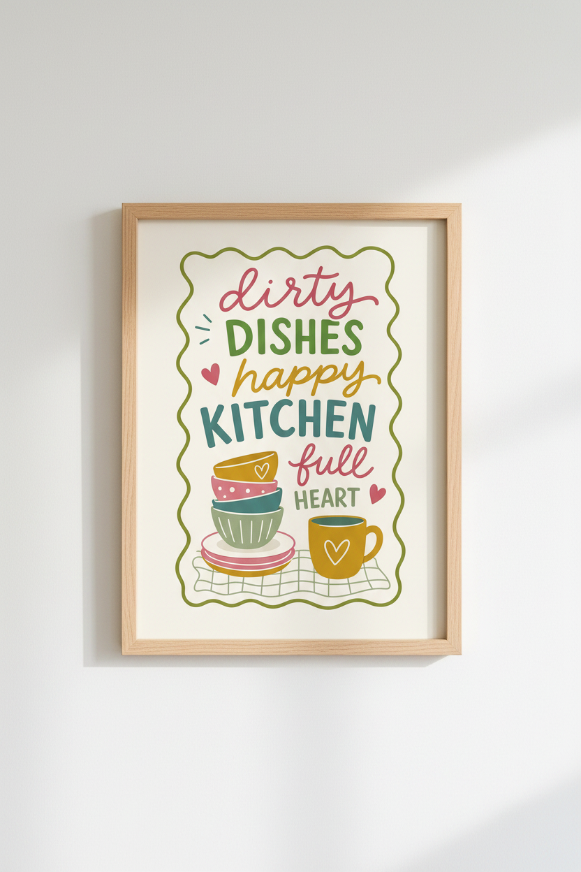 Kitchen Quote Wall Art Print | Colorful Hand Drawn Poster, Happy Home Decor