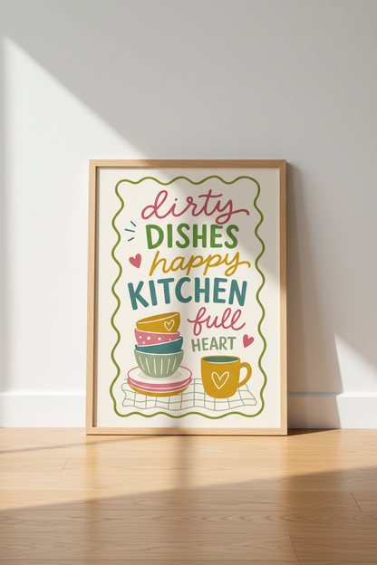 Kitchen Quote Wall Art Print | Colorful Hand Drawn Poster, Happy Home Decor