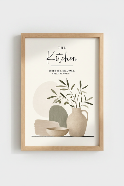 The Kitchen Wall Art | Minimalist Olive Print, Neutral Farmhouse Decor
