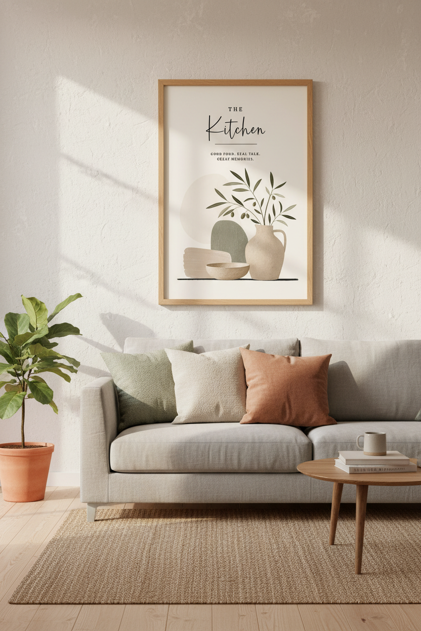 The Kitchen Wall Art | Minimalist Olive Print, Neutral Farmhouse Decor