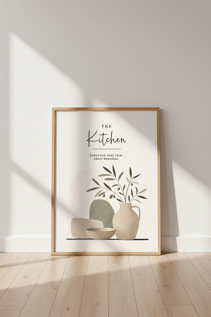The Kitchen Wall Art | Minimalist Olive Print, Neutral Farmhouse Decor