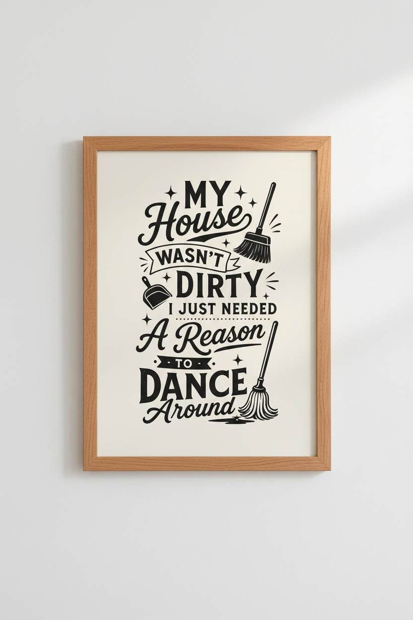 Funny Cleaning Quote Wall Art | Retro Typography, Laundry &amp; Kitchen Decor