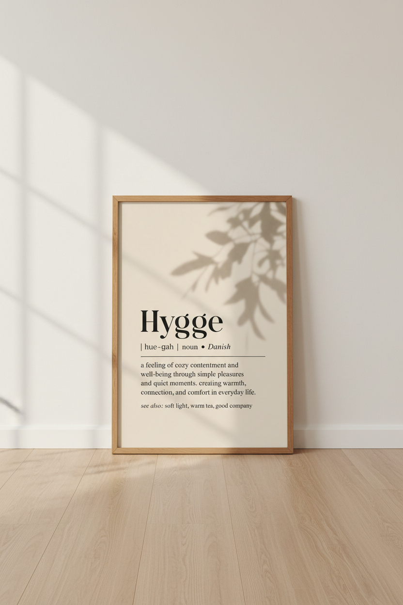 Hygge Definition Wall Art Print | Boho Living Room Decor | Scandi Minimalist Poster
