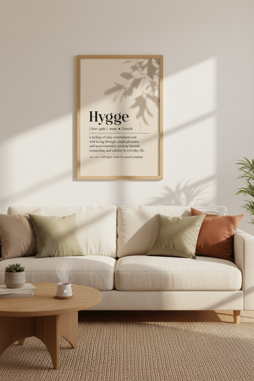 Hygge Definition Wall Art Print | Boho Living Room Decor | Scandi Minimalist Poster