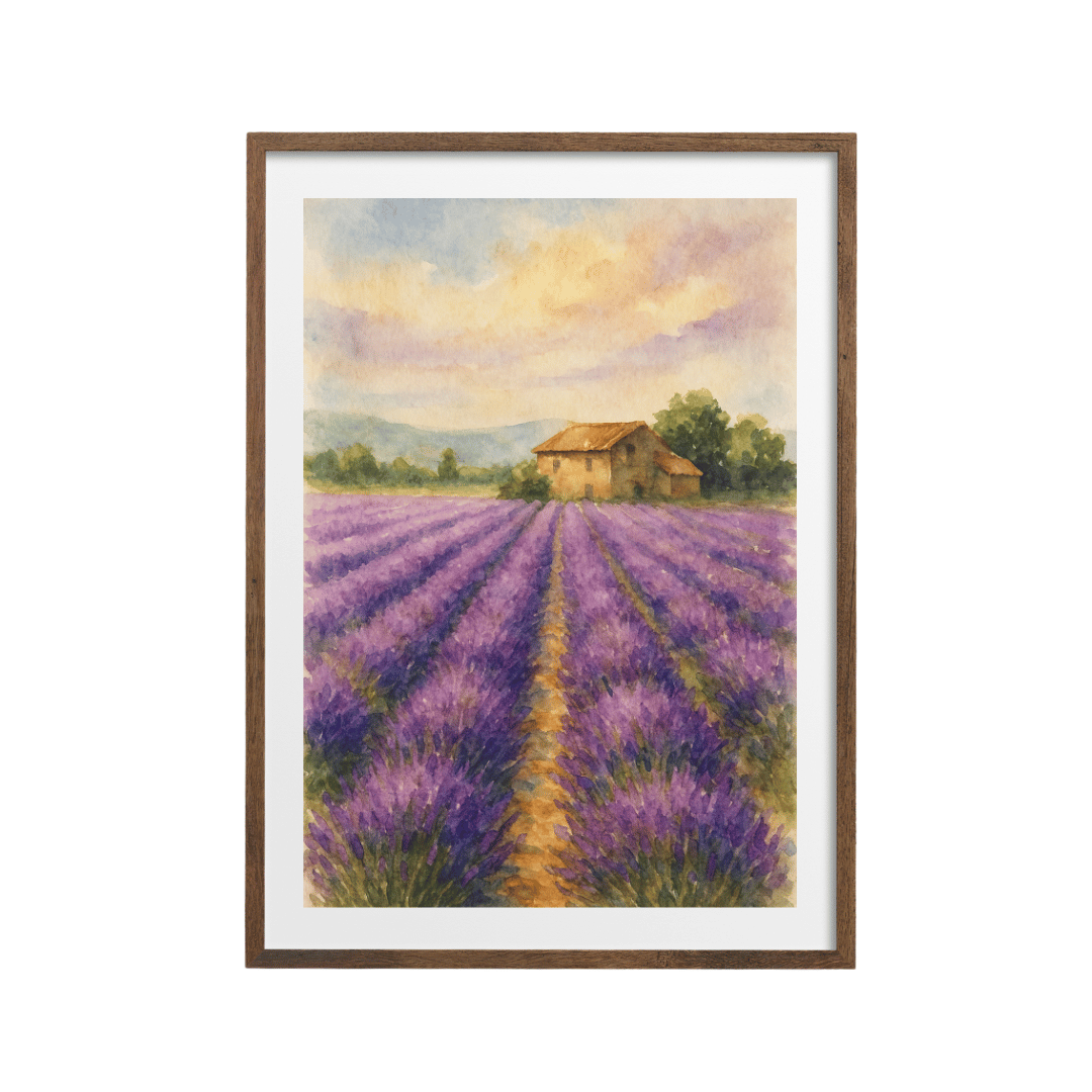 Lavender Fields Provence Watercolour Print - France Travel Wall Art