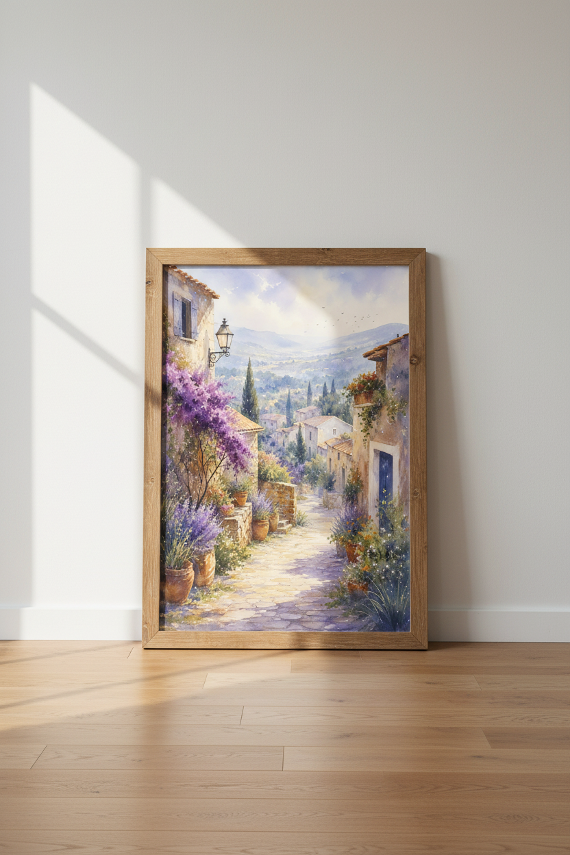 Italian Village Watercolor | Mediterranean Landscape Art, Living Room Decor