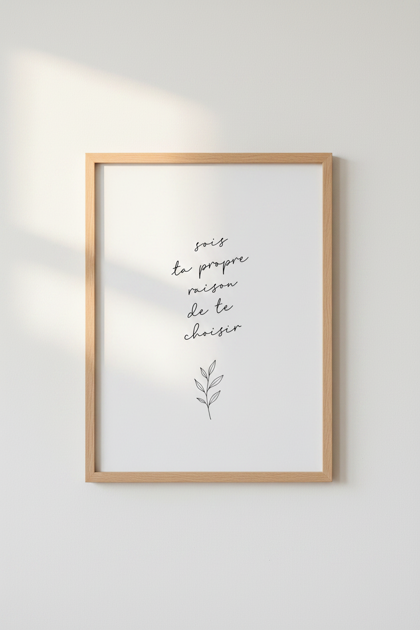 French Quote Wall Art | Minimalist Botanical Script Poster, Office Decor