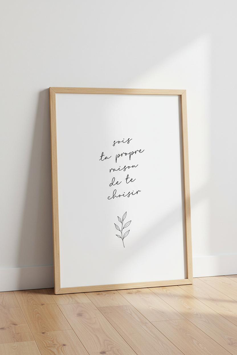 French Quote Wall Art | Minimalist Botanical Script Poster, Office Decor