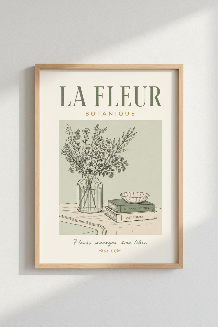 French Botanical Flower Wall Art | Sage Green Vintage Decor | Floral Poster