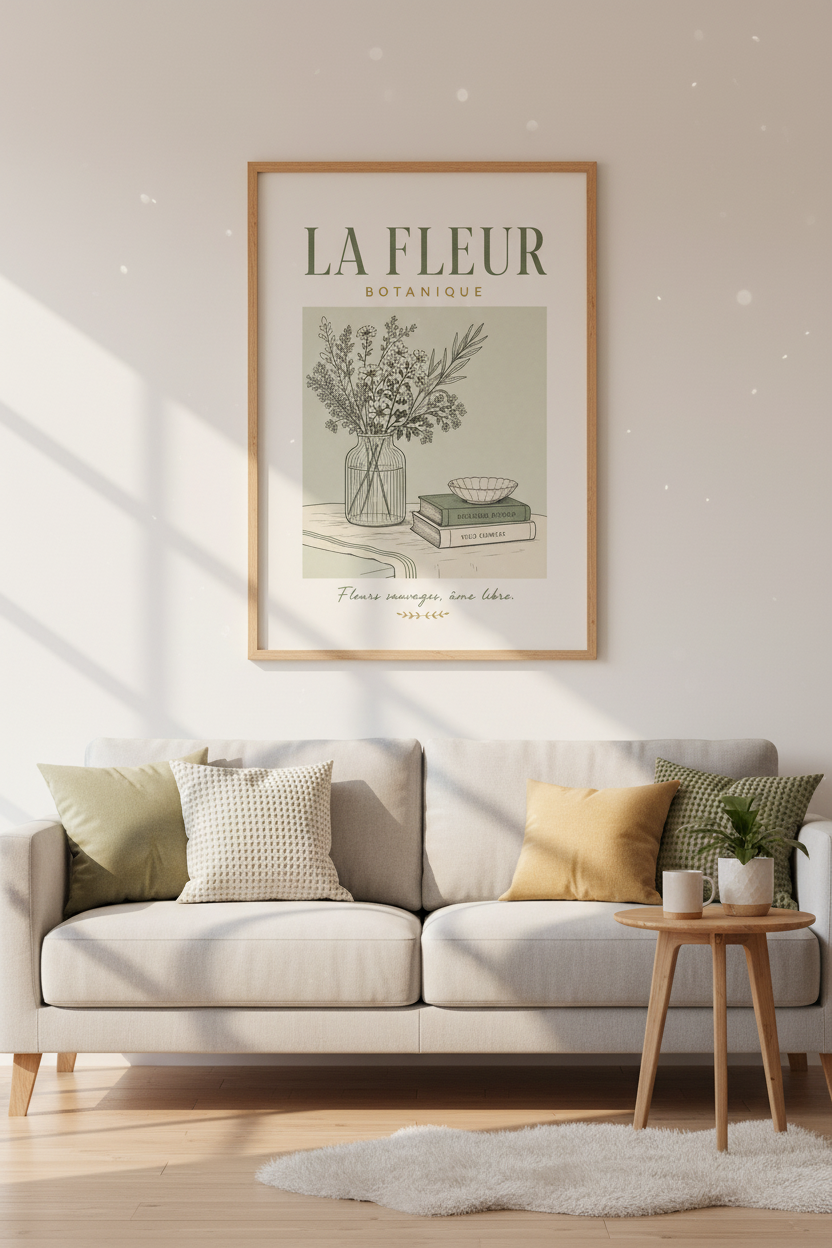 French Botanical Flower Wall Art | Sage Green Vintage Decor | Floral Poster