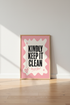 Kindly Keep It Clean Wall Art | Pink Retro Room Decor | Preppy Poster