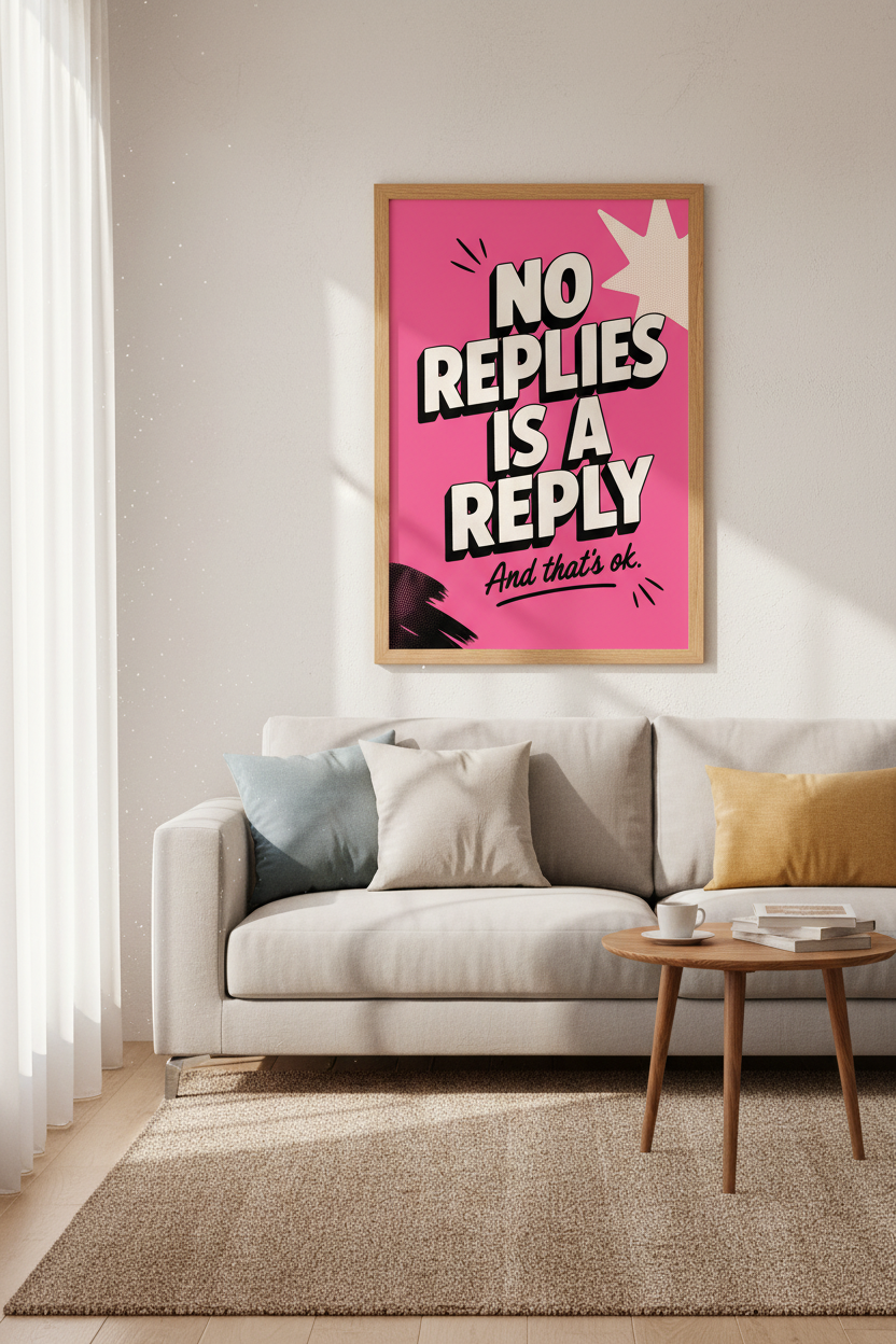 No Replies Is A Reply Quote | Retro Pink Typography, Dorm &amp; Office Decor