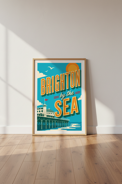 Brighton by the Sea Wall Art | Retro Coastal Travel Poster, British Seaside Decor