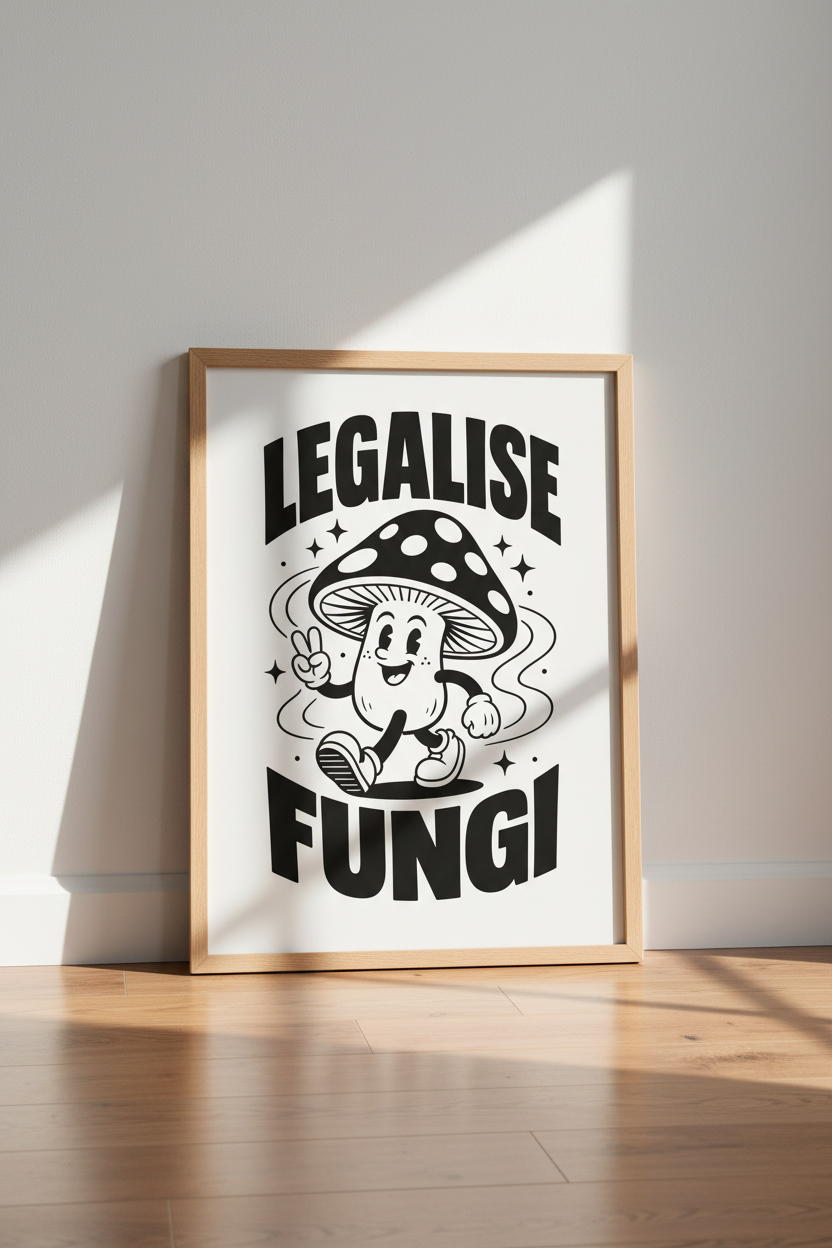 Retro Mushroom Wall Art Print | Funny Cartoon Poster Decor | Legalise Fungi Art