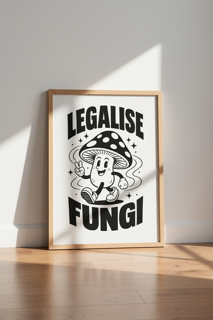 Retro Mushroom Wall Art Print | Funny Cartoon Poster Decor | Legalise Fungi Art