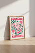 Retro Pizza Skate Wall Art | Pink Green Kitchen Decor | Funny Cartoon Poster