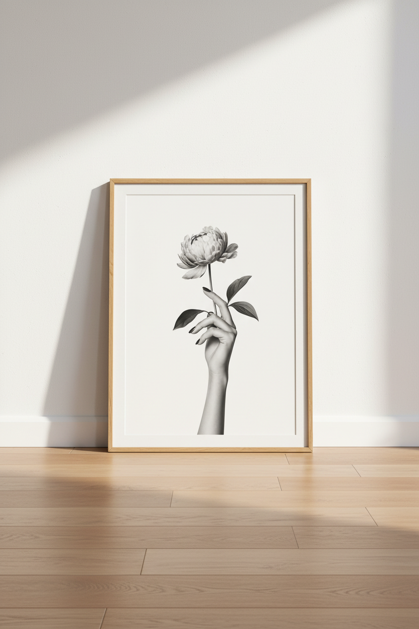 Floral Photography Print | Black and White Peony, Modern Minimalist Decor