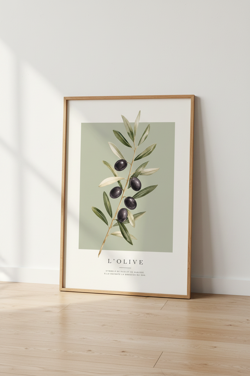 Olive Branch Botanical Print | Sage Green French Decor, Mediterranean Wall Art