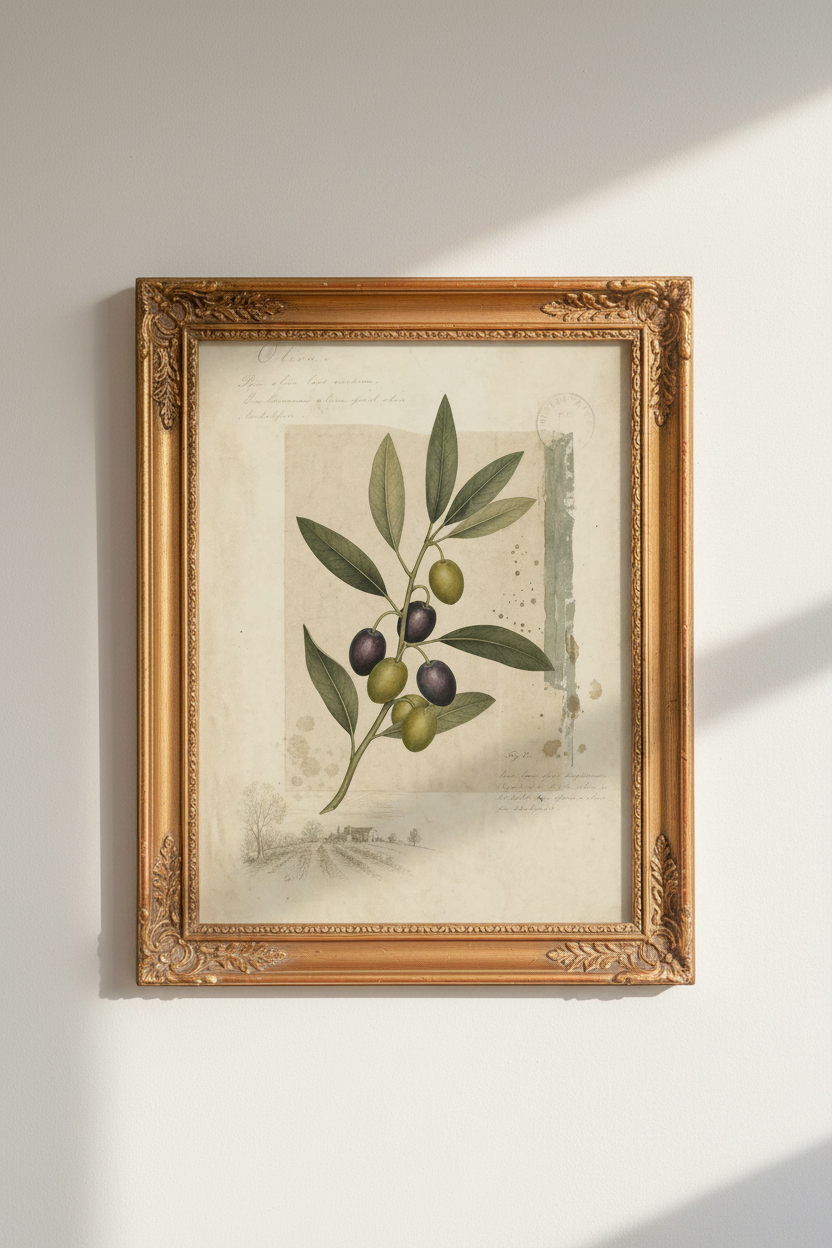 Botanical Wall Art Print | Olive Branch Decor | Vintage Poster
