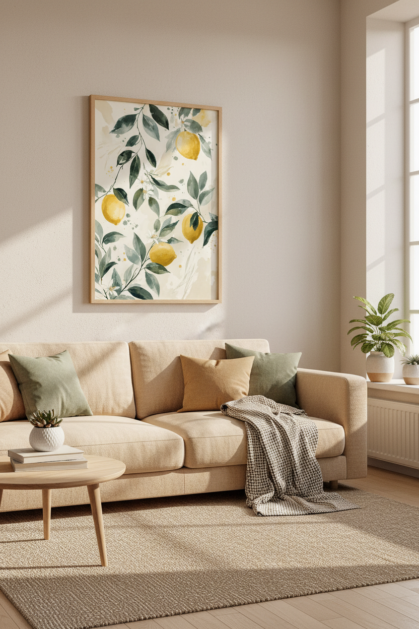 Watercolor Lemon Branch Wall Art | Kitchen Decor | Mediterranean Fruit Poster
